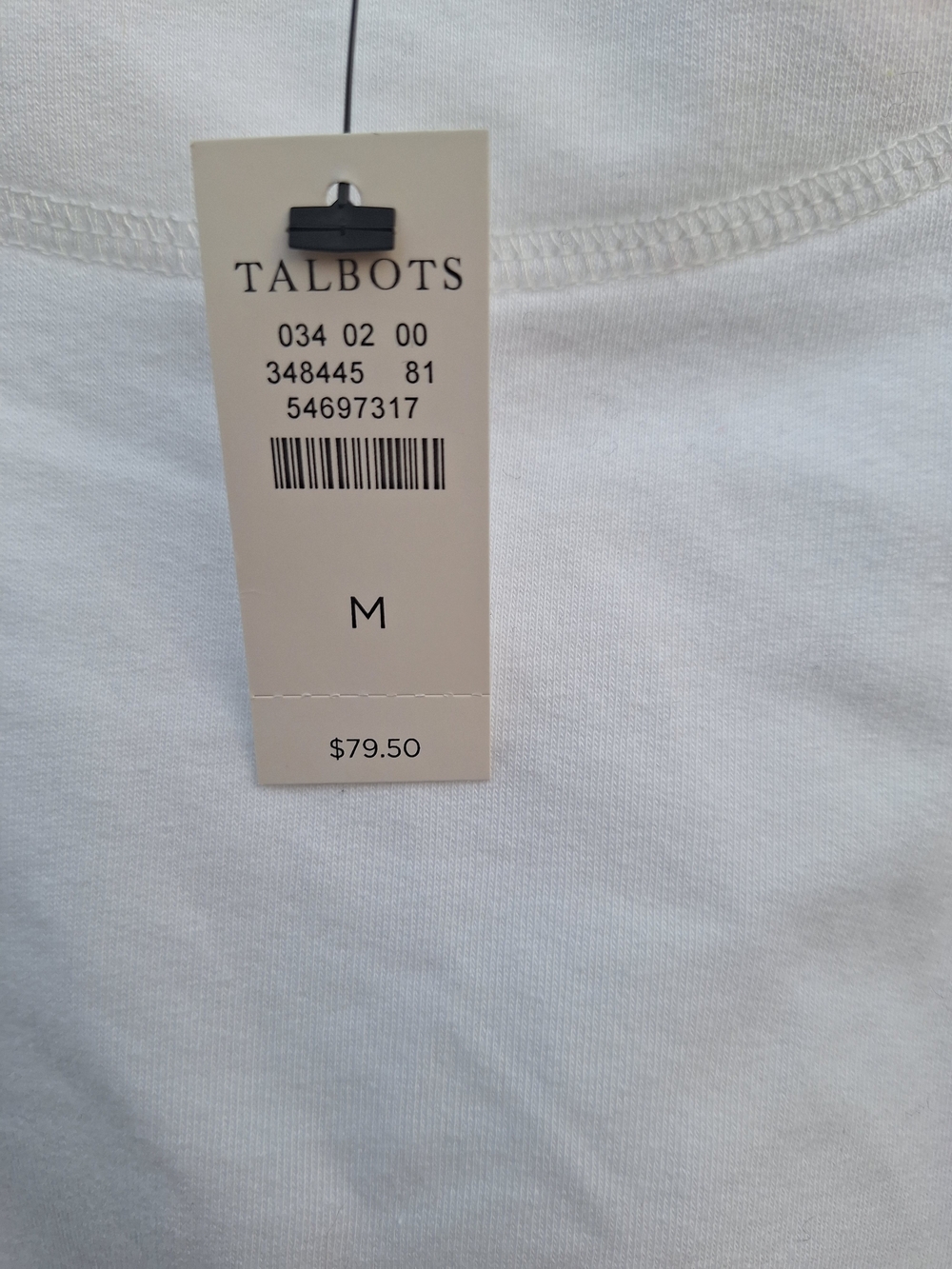 Talbots White Long-Sleeve Crewneck Sweatshirt Sleeve Stripes Size Medium NWT - Picture 5 of 6